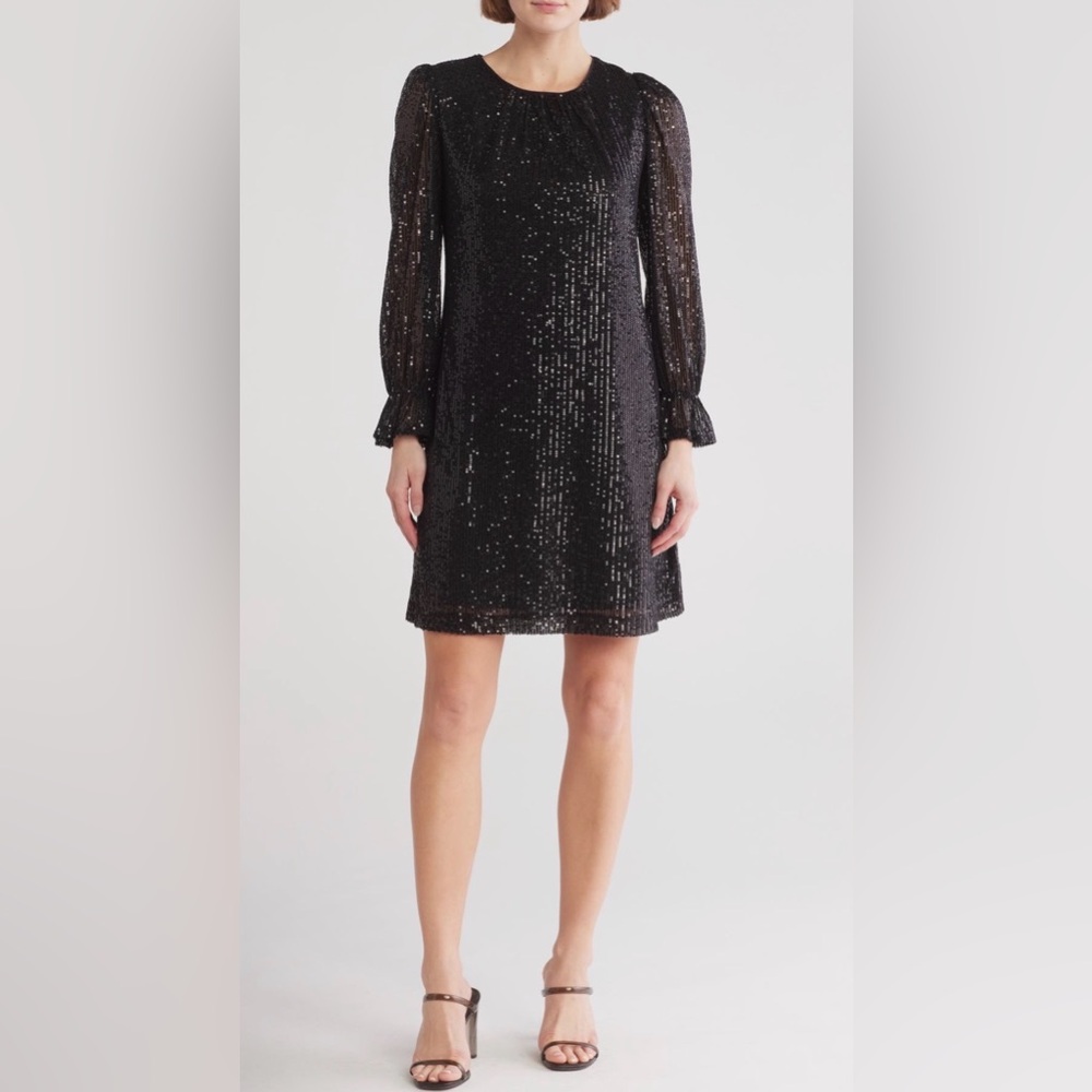 Julia Jordan‎ Black Sequin Long Sleeve A-Line Dress